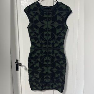 RVN Patchwork geometric Green and Black Bodycon Made in the USA dress size M